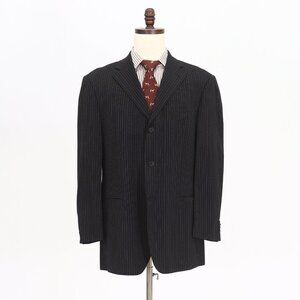 Verri 44L Black Stripe Wool Blend Three Button Suit Jacket O607